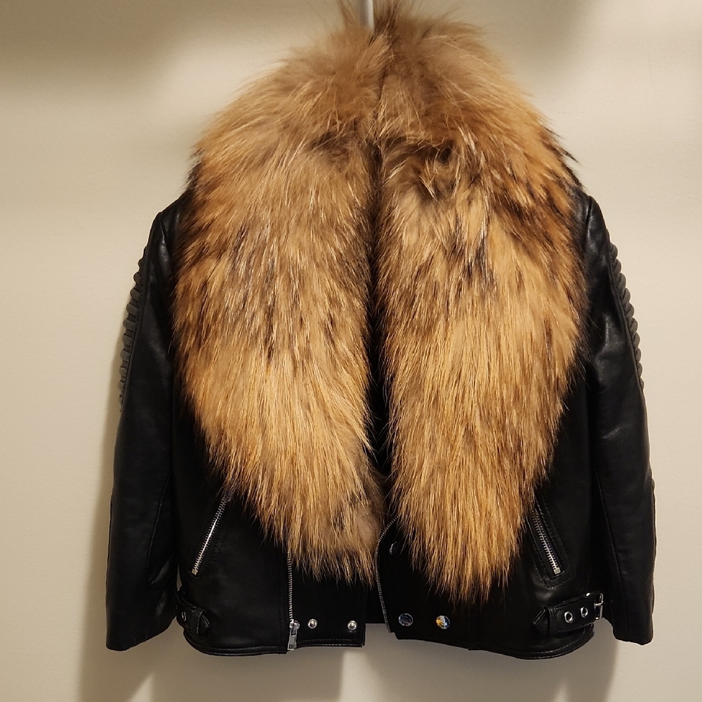 Kids Black Leather Jacket with Faux Fur Collar